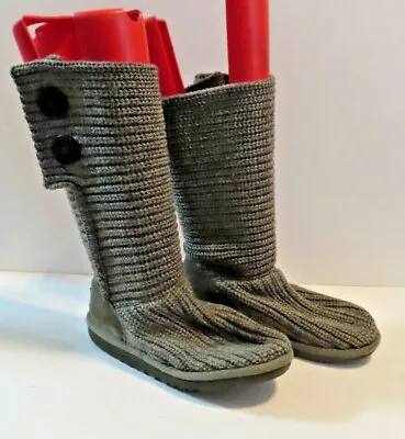 Girls YOUTH UGG Cardy II Sweater Knit Cable 12  Gray Boots Sz 3 EU 33 • $14.99