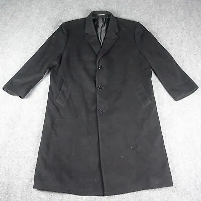 Weatherproof Trench Coat Mens 50 Regular Black Long Cashmere Blend Wool Soft VTG • $31.99