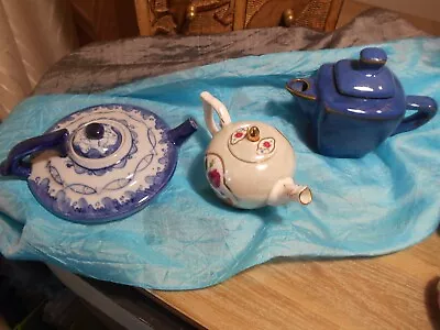 3 X Miniature Teapots-maxwell Williams Asian Mark On Blue/white & Unmarked One • $12