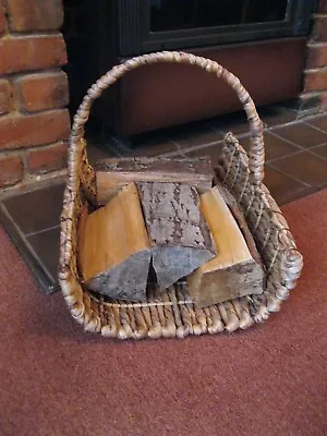 £30 • Buy Log Basket Strong Wicker With Handle, Kindling Wood Burner Storage Dog Cat Bed
