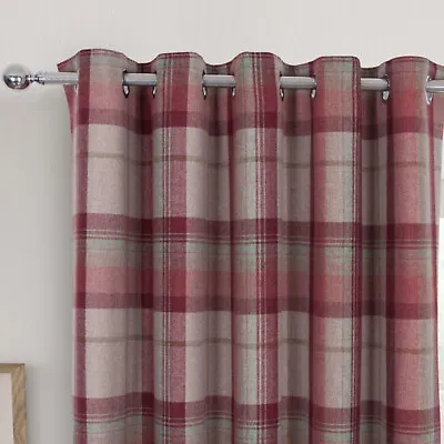 Highland Red Multi Tartan Checked Blackout Curtains With Ring Top Eyelet Header • £14.98