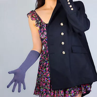 $9.99 • Buy LONG KNIT GLOVES 40cm 16  Arm Warmer Elbow Mittens Cable Yarn Wool Gray Grey