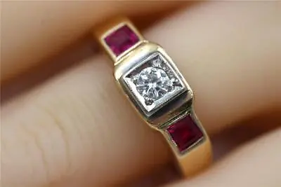 Heavy Vintage 10k Solid Gold Authentic .30ct Diamond & Red Stone 10.5 Mens Ring • $499.99