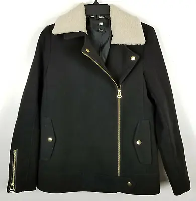 H&M Womens Black  Long Sleeve Collared Full Zip Moto Jacket Size 6 • $25.49