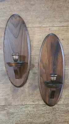 Vintage Wood Wall Sconces Set Of 2 Taper Candle Holders Farmhouse Decor Cottage • $24.99