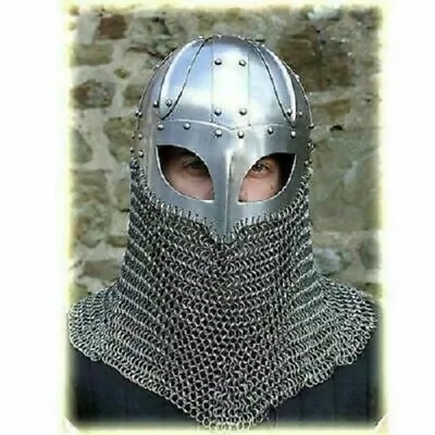 Historical Medieval Viking Helmet Battle Armor+18G Steel With Chain X-mas Gift • $65.09