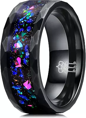Mens Womens Tungsten Rings 8Mm 4Mm Galaxy Series Created-Opal Inlay Wedding Band • $51.25
