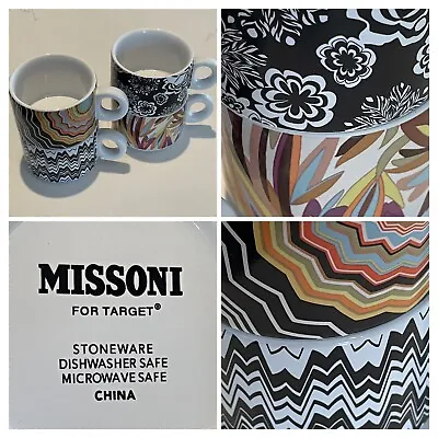 Missoni Target Coffee Cups Mugs Set 4 Stacking Black White Zig Zag Chevron Mugs • $21