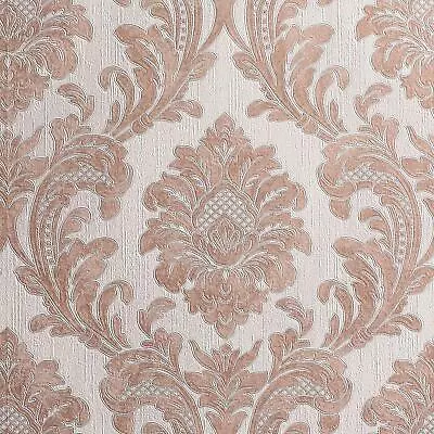 Rose Gold Damask Wallpaper Textured Heavyweight Vinyl Metallic Cream Glitter • £14.99