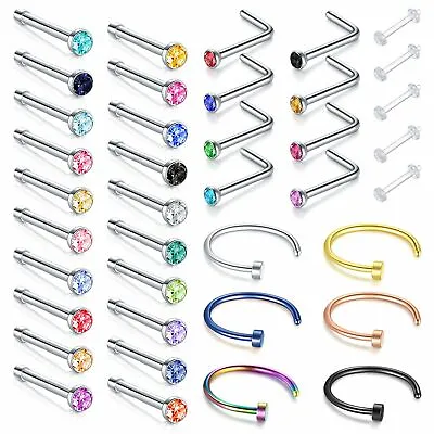 39PCS 22G Nose Hoop Ring L-Shaped Nose Stud Stainless Steel Piercing Jewelry Set • $11.99