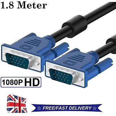 Computer To Monitor Laptop Projector TV 1.8 Meters VGA Cable For 15 Pin Full HD • £3.20