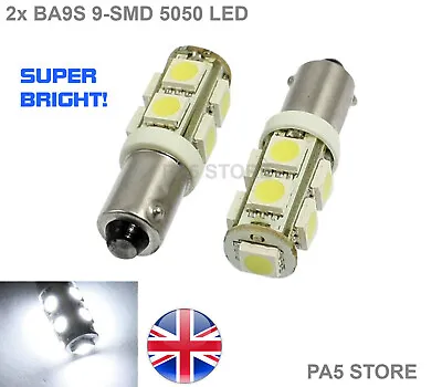 2x BA9S 9-SMD 5050 WHITE LED Bulbs - Max BRIGHT Car Side Light Interior T4W UK - • $4.72