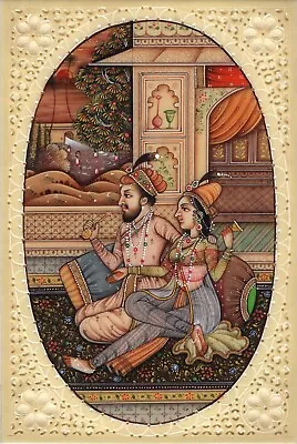 Mughal Painting Handmade Miniature Moghul Watercolor Romantic Indian Ethnic Art • $99.99