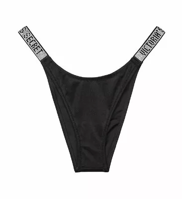 Victoria's Secret Swim Rhinestone Shine Strap Brazilian Bikini Bottom Black SM • $29.99