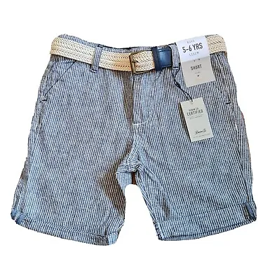 £7.99 • Buy Bnwt Boys Blue Linen Mix Chino Shorts & Belt Age 5-6 Years Adjustable Waist