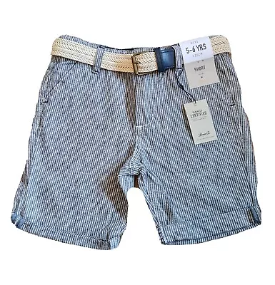 £7.99 • Buy Bnwt Boys Blue Linen Mix Chino Shorts & Belt Age 5-6 Years Adjustable Waist