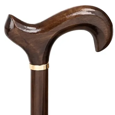 Gents Wooden Derby Cane With Collar Walking Stick In Dark Brown Wood Stain 94cm • £18.99