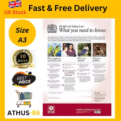 £12.95 • Buy Health And Safety Law Poster Official HSE Workplace Information Posters A3 Size