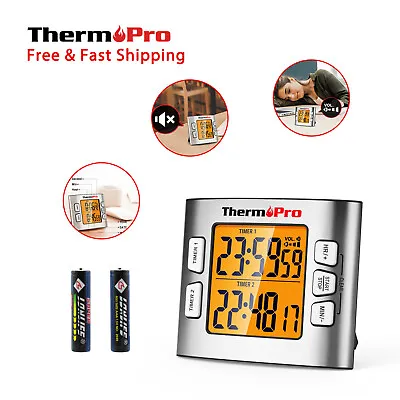 ThermoPro LCD Digital Kitchen School Timer Clock W/ Dual Countdown Stop Watches • $13.99