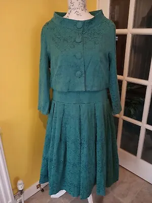 Lindy Bop Marianne Teal Blue Twin Set Swing Dress UK Size 20 • £42