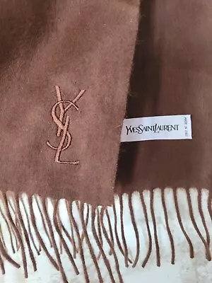 Yves Saint Laurent Scarf Brown Fringe 100% Wool Luxury Soft • £72.39