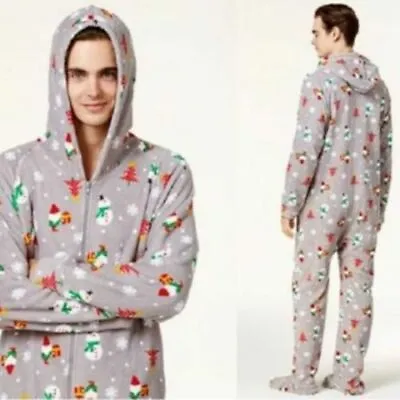 Christmas GIFT Winter PLUSH Pajamas MACYS Gnomes Mens Hooded Footie S M • $34.99