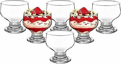 Glass Dessert Bowls Sundae Ice Cream Set Of 6 Short Stemmed Tulip Prawn Cocktail • £10.99