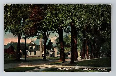 Warren OH-Ohio Monroe St. House Next To The Road Trees Vintage Postcard • $7.99