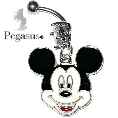 Minnie  Mickey Mouse Black Enamel Dangle Belly Navel Bar Barbell • £7.99