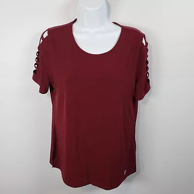 Michael Kors Medium Women Top Shirt Merlot Burgundy Ladder Sleeve M / A14 • $14.87