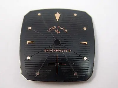 Lord Elgin Shockmaster Watch Dial Vintage Mens 22.23mm By 21mm Black Gold Markrs • $39