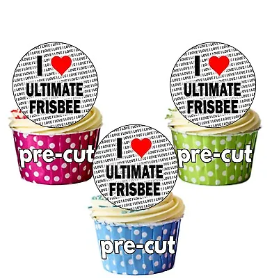 £3.45 • Buy I Love Ultimate Frisbee - 24 Edible Circle Cupcake Toppers Cake Decorations