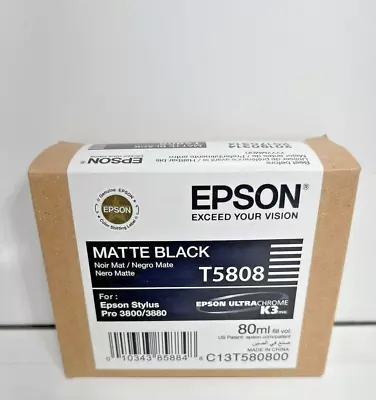 EXPIRES 2019 - Epson Matte Black Ink 3800 3880 New T5808 Genuine Original • $24.98