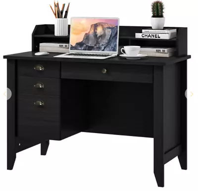 Laptop Computer Desk Black Student Workstation 4 Drawers Shelves File Cabinet • $281.88