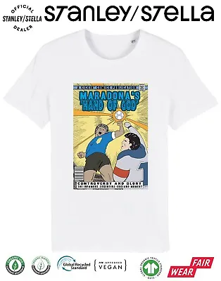 Mens Football T-Shirt Diego MARADONA Hand Of God Comic Argentina World Cup 86 • £9.49