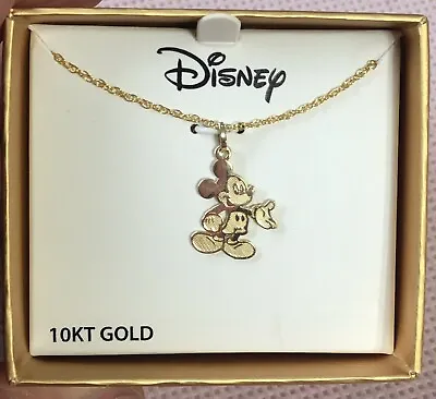 10K Yellow Gold Disney Cartoon Mickey Mouse Pendant Necklace In Original Gif Box • $98.95