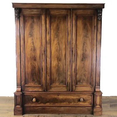 Large Victorian Mahogany Triple Compactum Wardrobe (M-1038)  • £1795