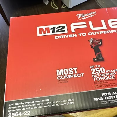 Milwaukee 2554-22 M12 FUEL Stubby 3/8  Drive Impact Wrench Kit With 2 Batteries • $220