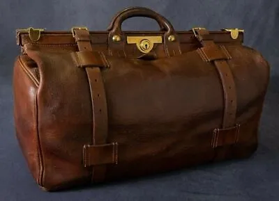 Large Antique Vintage Bridle Leather Gladstone Kit Doctor's Bag Brass English • $1154.77