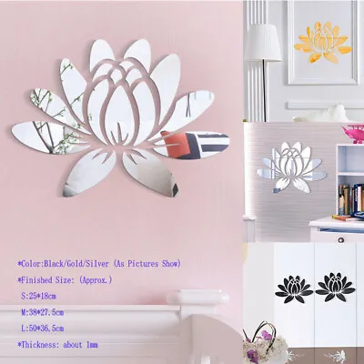 3D Mirror Wall Sticker Flower Art Acrylic Mural Decal Removable Home Room Decor • £7