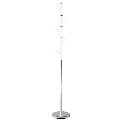 White Acrylic Pegs Freestanding Coat Stand Rack Holder Hook Frame & Chrome Base • £48.99