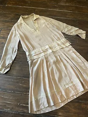 Vintage 1920’s Silk Dress With Dropped Waist • $52