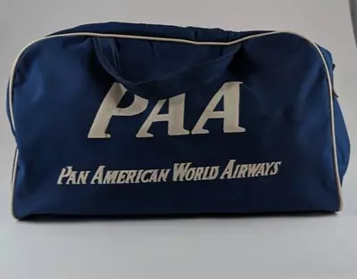 Vintage Early Pan American World Airways PAA Blue Bag Satchel Carry On Tote • $1.99