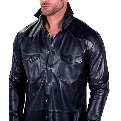 Men's Genuine Black Lambskin Real Leather Formal Shirt Full Sleeves Casual Shirt • $100