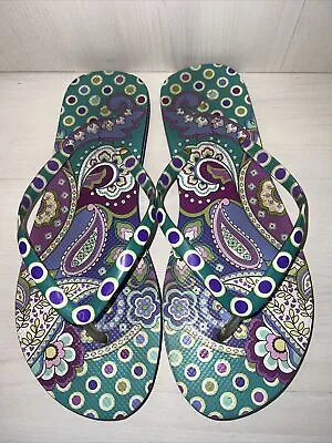 Vera Bradley Heather Pattern Retired Fall 2013  Flip Flop Sandals Large 9.5-10.5 • $12.50