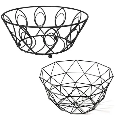 £5.57 • Buy Powder Coated Wire Fruit Bowl Bread Egg Basket Storage Dish Dining Table Black