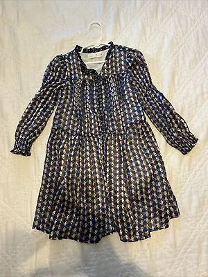 $9.99 • Buy Zara Girls Long Sleeve Dress 6 Blue Brown Button Tiered