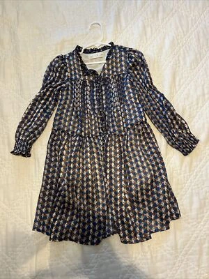 $9.99 • Buy Zara Girls Long Sleeve Dress 6 Blue Brown Button Tiered