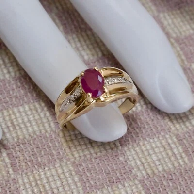 £290.20 • Buy NOS TEN KARAT YELLOW GOLD THREE QUARTER CARAT RUBY & DIAMOND RING (size Seven)