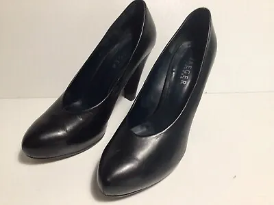 Jaeger London Shoes Black Leather Court Thick Heel Eu 40 Uk 7 Women • £14.95